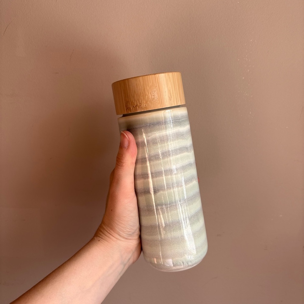 Ceramic Striped Jar with Bamboo Lid